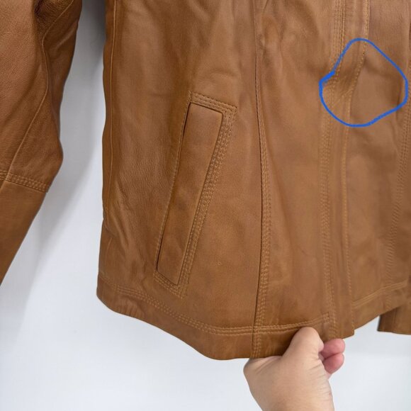 Quince 100% Leather Stand-Collar Jacket size M Women's in Cognac Brown Full Zip - Picture 9 of 16